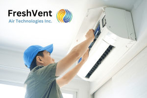 A man repairing and servicing an hvac split unit in Toronto home